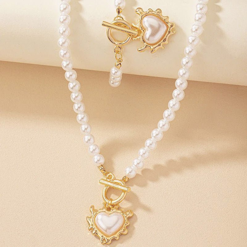 Lara – Conjunto de collar y pulsera Corazón Perlé