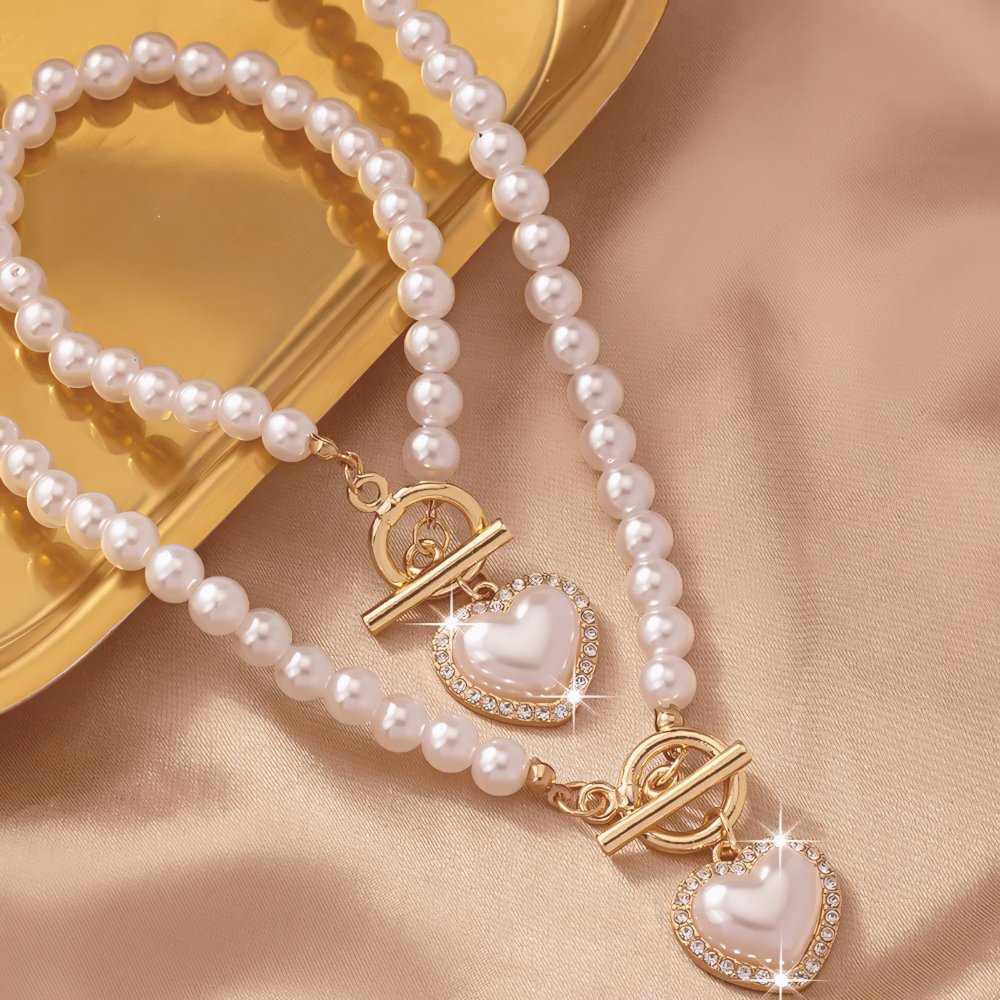 Lara – Conjunto de collar y pulsera Corazón Perlé