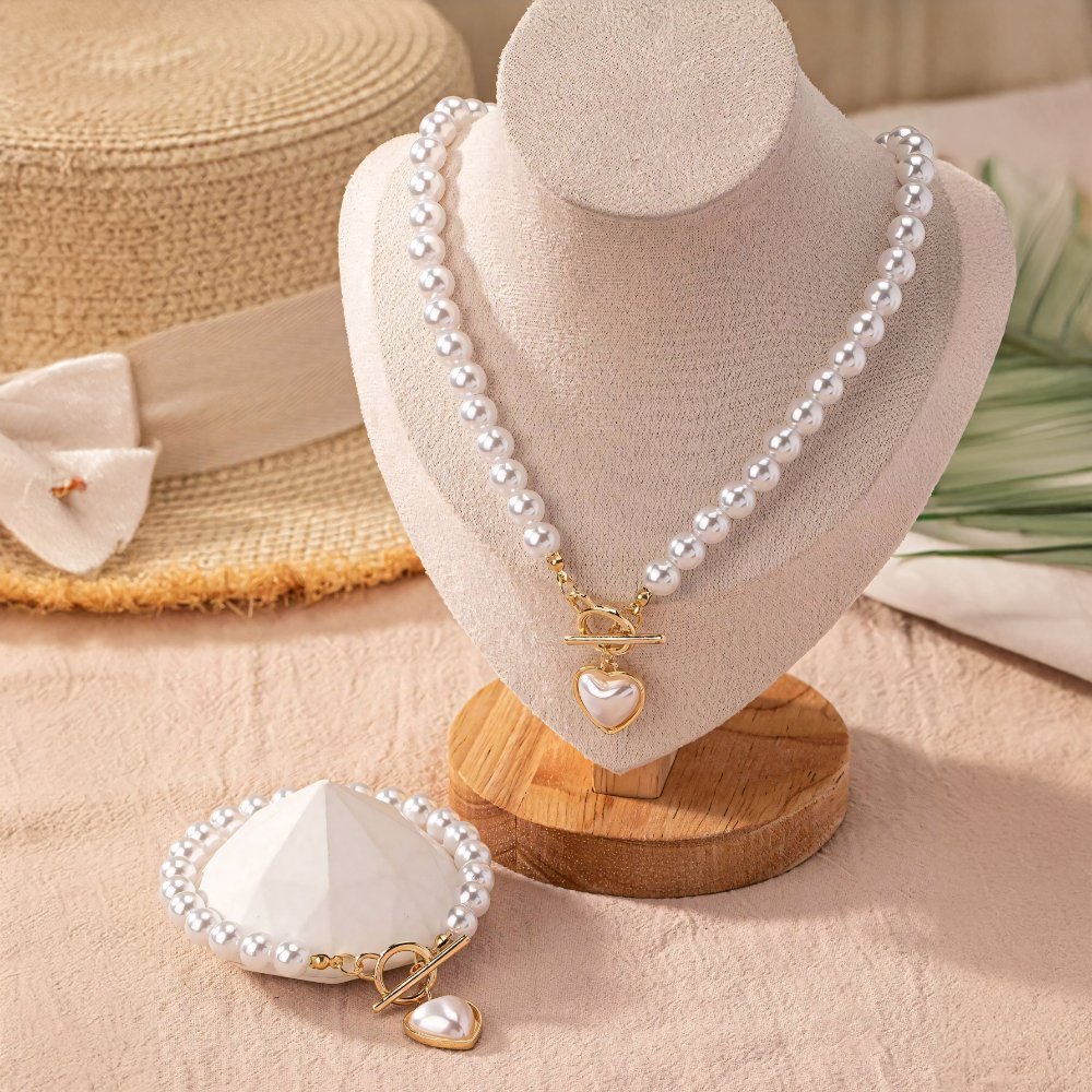 Lara – Conjunto de collar y pulsera Corazón Perlé