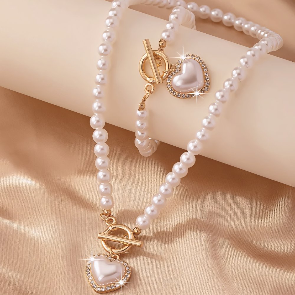 Lara – Conjunto de collar y pulsera Corazón Perlé