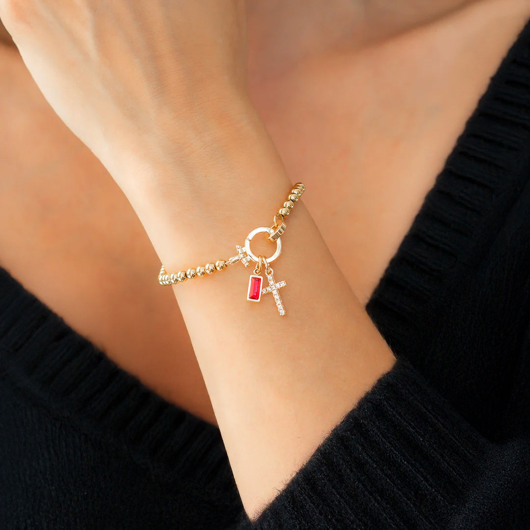 Eli – Pulsera de piedra de nacimiento con colgante de cruz