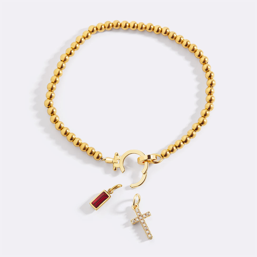 Eli – Pulsera de piedra de nacimiento con colgante de cruz