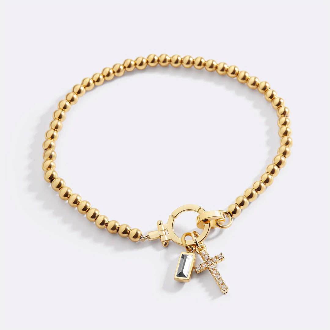 Eli – Pulsera de piedra de nacimiento con colgante de cruz