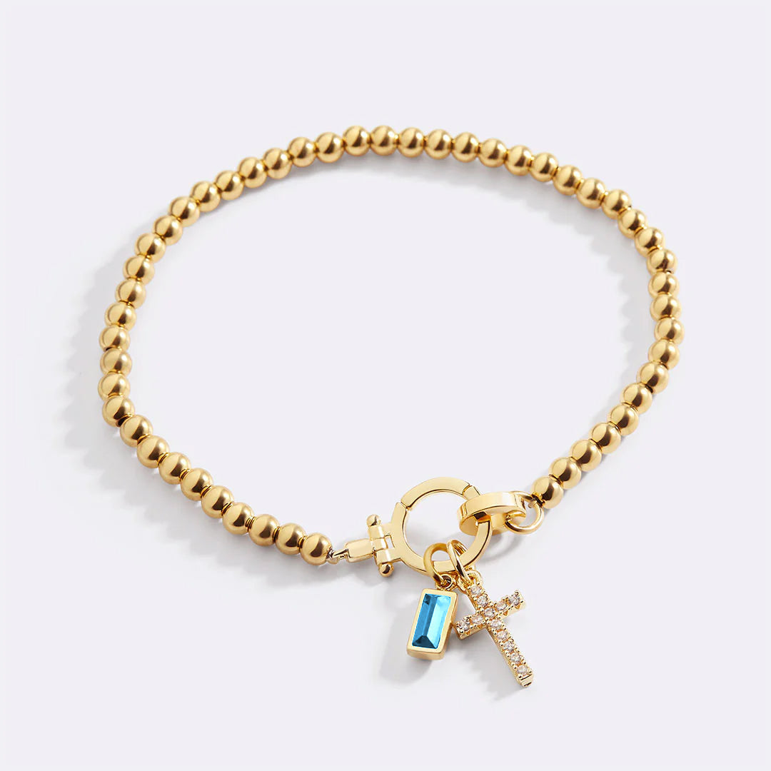Eli – Pulsera de piedra de nacimiento con colgante de cruz