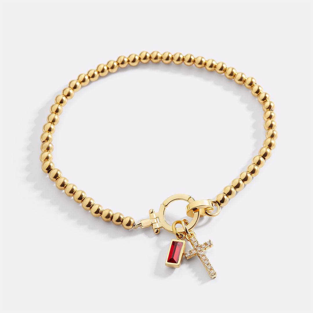 Eli – Pulsera de piedra de nacimiento con colgante de cruz
