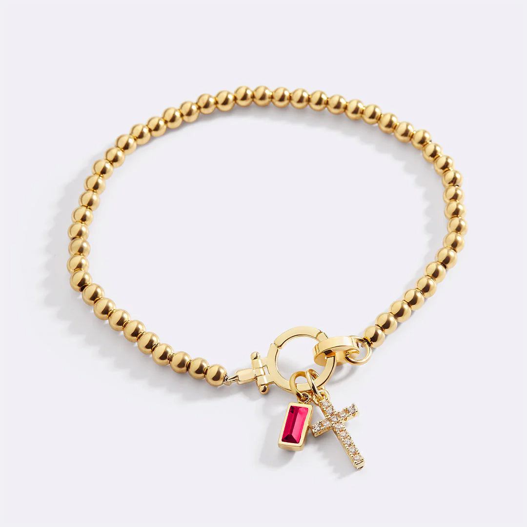 Eli – Pulsera de piedra de nacimiento con colgante de cruz