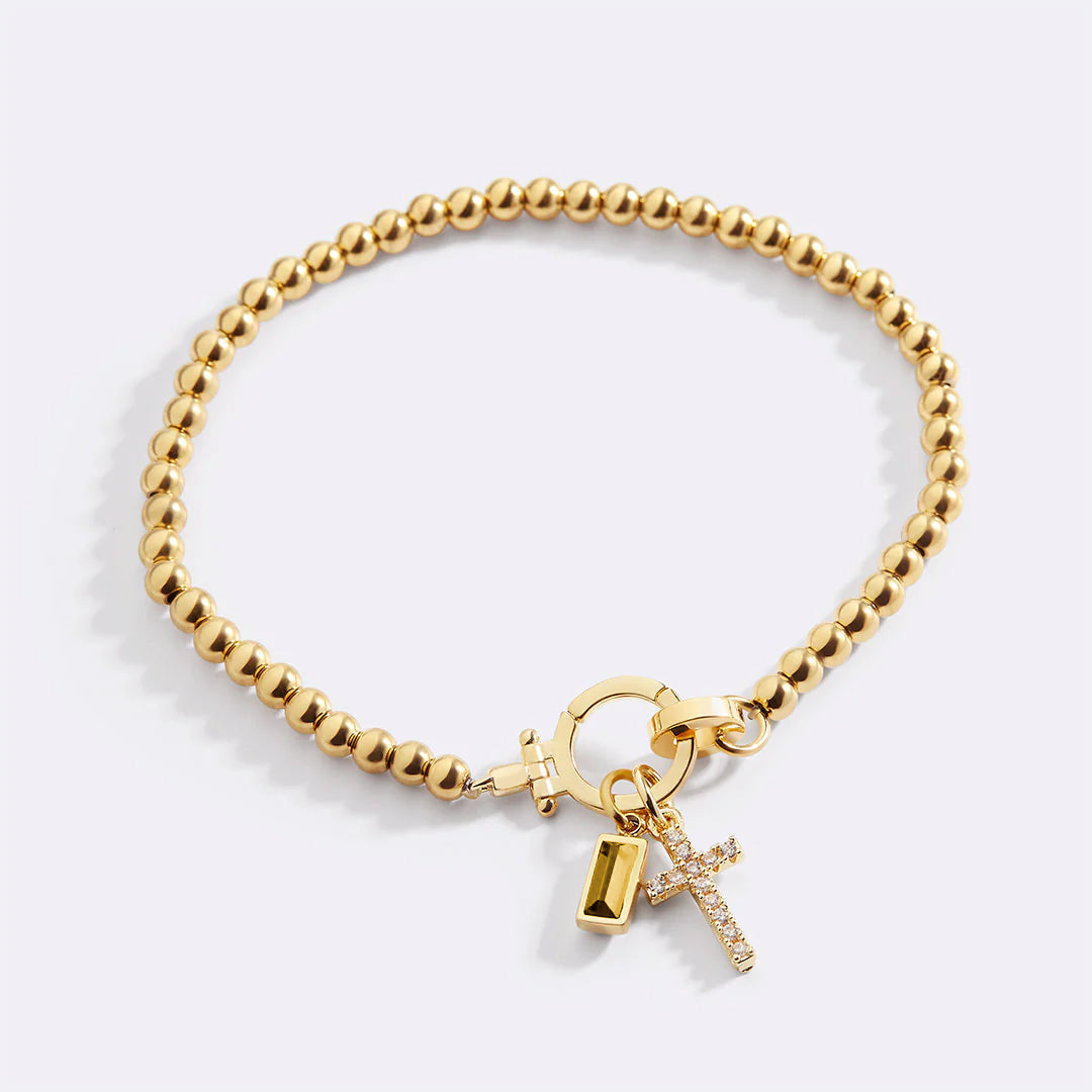 Eli – Pulsera de piedra de nacimiento con colgante de cruz
