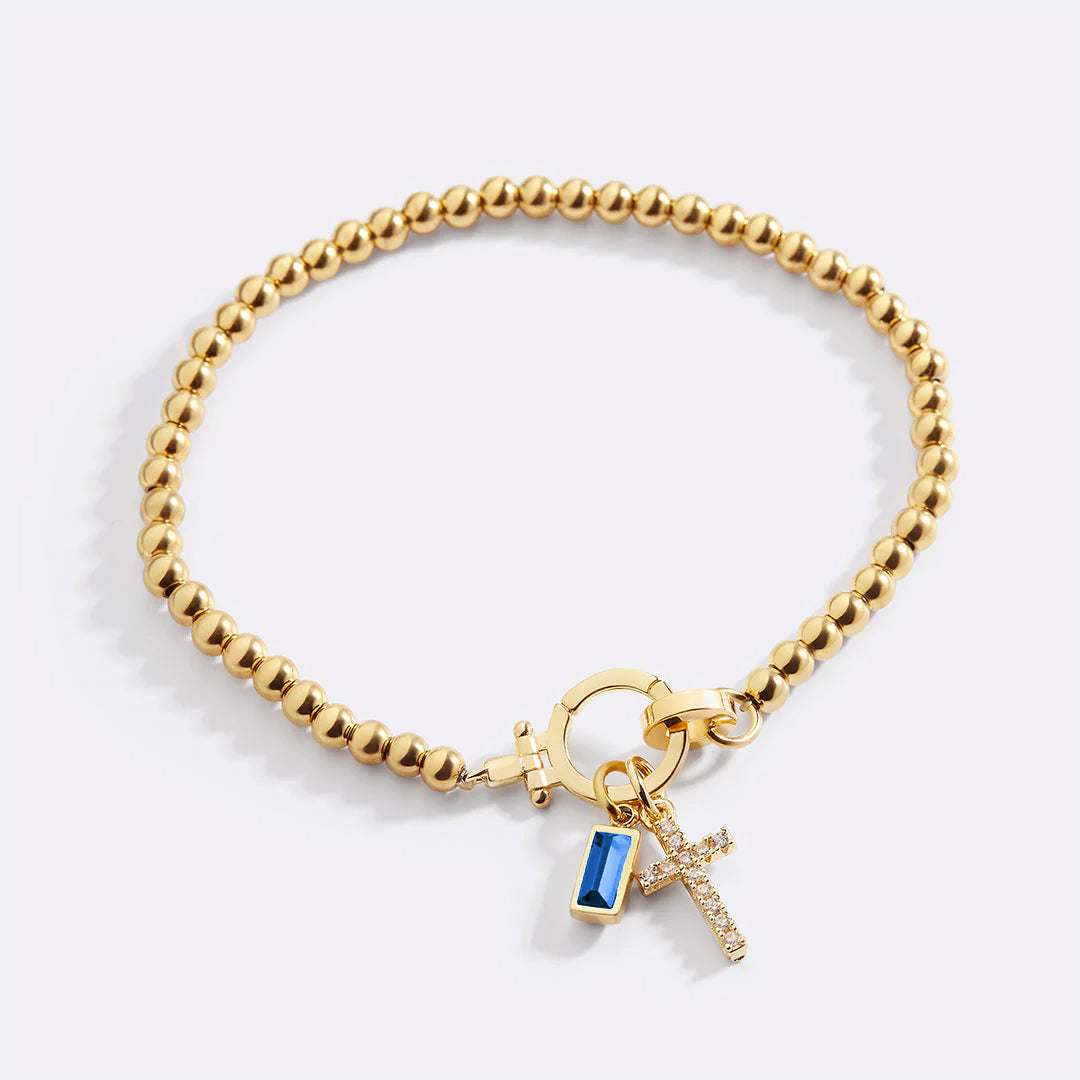 Eli – Pulsera de piedra de nacimiento con colgante de cruz