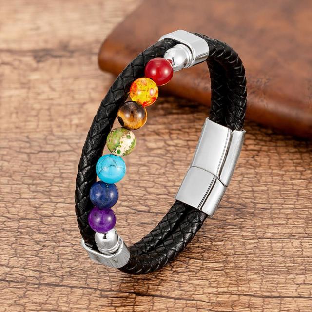 Zenaro – Pulsera de Cuero Equilibrio 7 Chakras