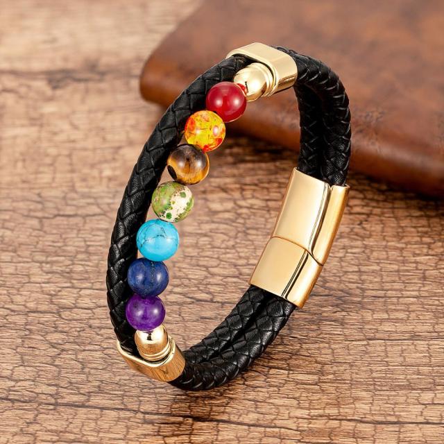 Zenaro – Pulsera de Cuero Equilibrio 7 Chakras