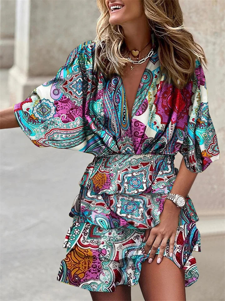 Niana - Vestido con escote en V elegante y estampado vivo