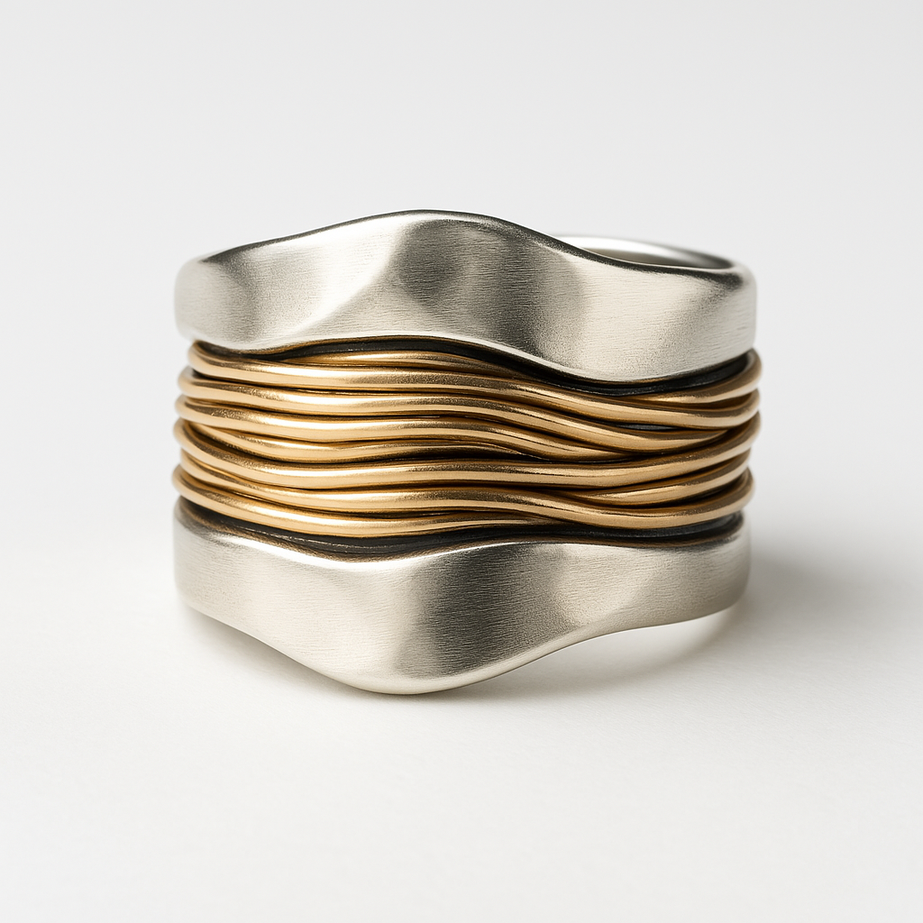Thalia – Anillo de plata con hilos de oro entrelazados