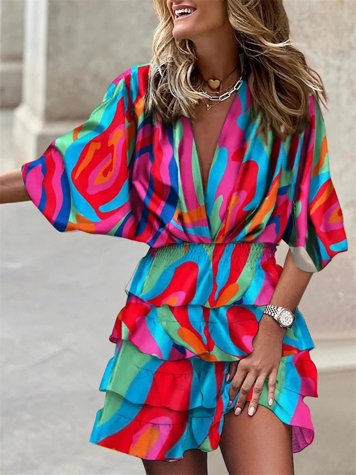 Niana - Vestido con escote en V elegante y estampado vivo