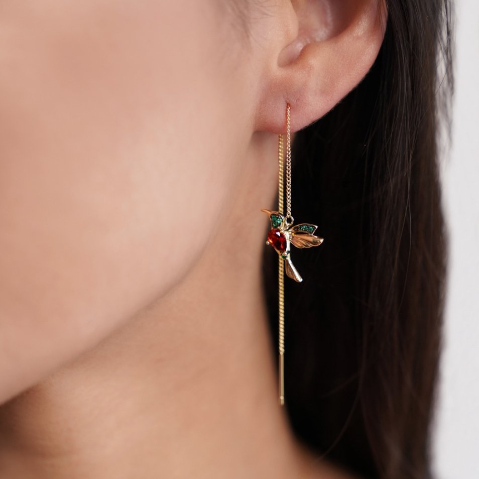 Lunara – Pendientes Colibrí con Borlas de Cristal