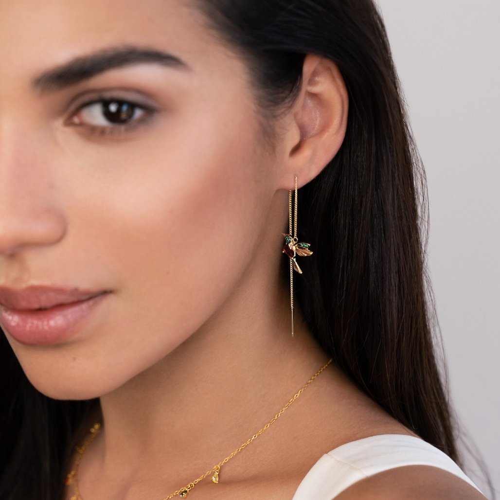 Lunara – Pendientes Colibrí con Borlas de Cristal