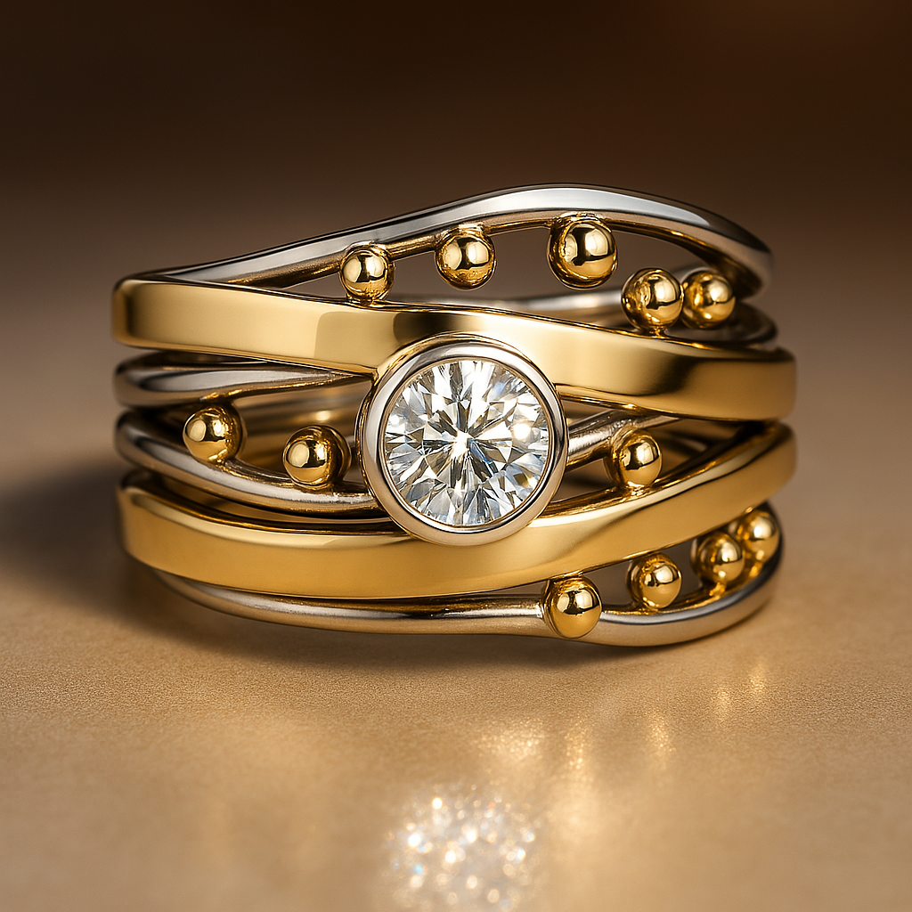 Dalia – Anillo vintage dorado con circonita engastada