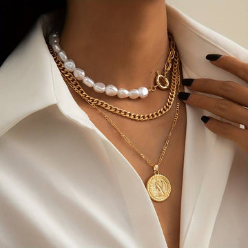 Collar de perlas y colgante vintage - 3pcs colgantes y collar de perlas