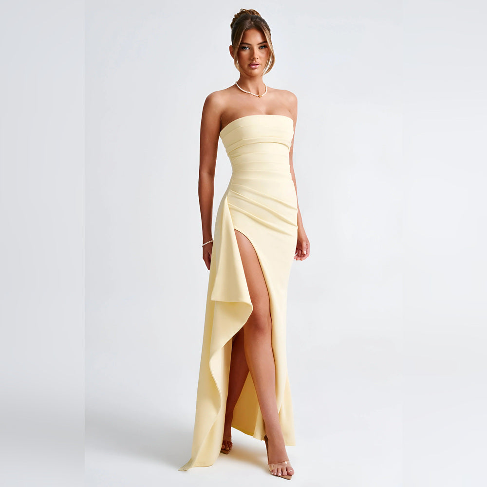 Elena – Vestido maxi sin tirantes con abertura