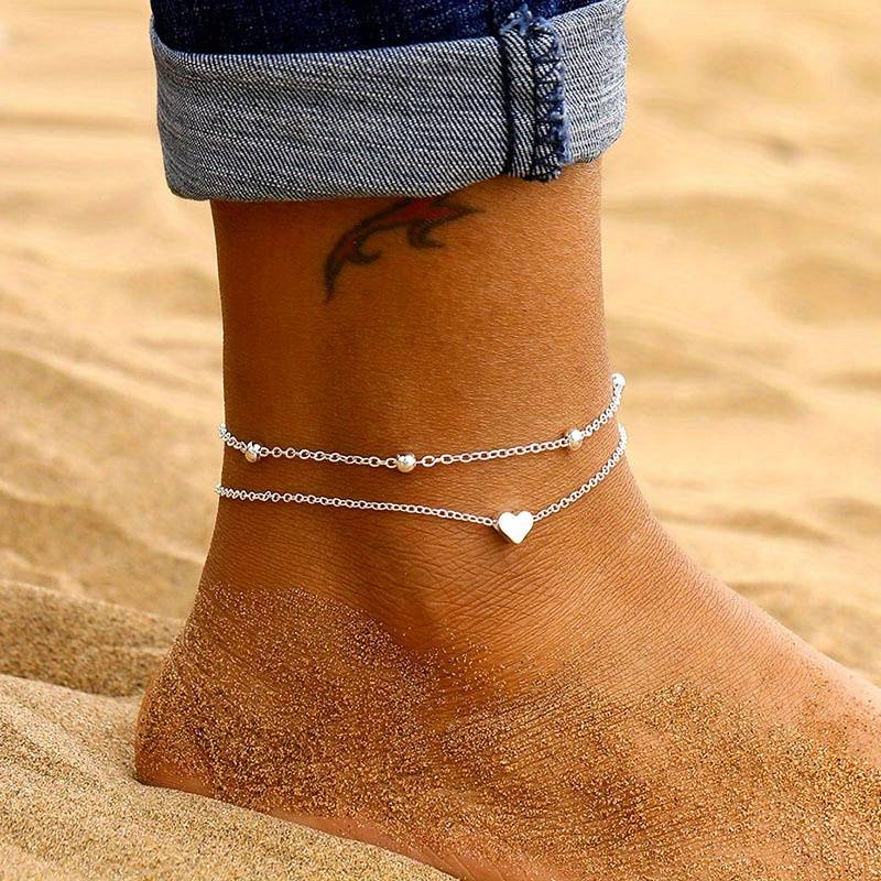 Mini pulsera de tobillo en forma de corazón - Pulsera de amor de doble capa