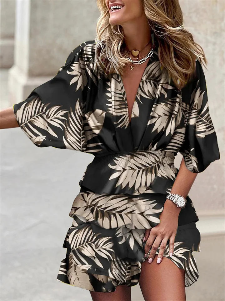 Niana - Vestido con escote en V elegante y estampado vivo