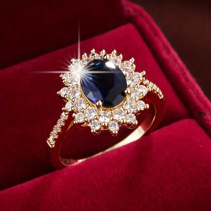 Delphine – Anillo Chic dorado con piedra azul