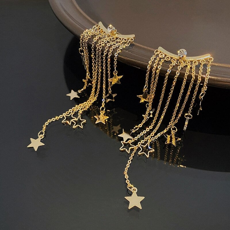 Valerie – Pendientes colgantes de estrella con flecos