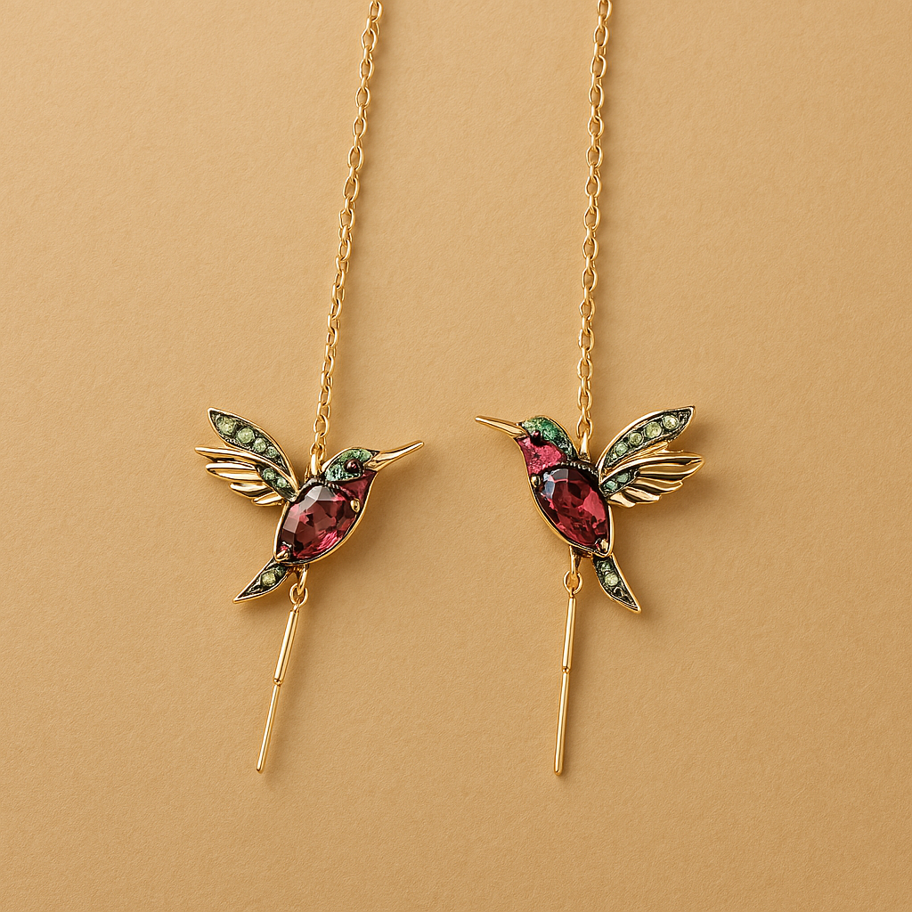 Elayne – Pendientes de colibrí con esmalte y circonitas