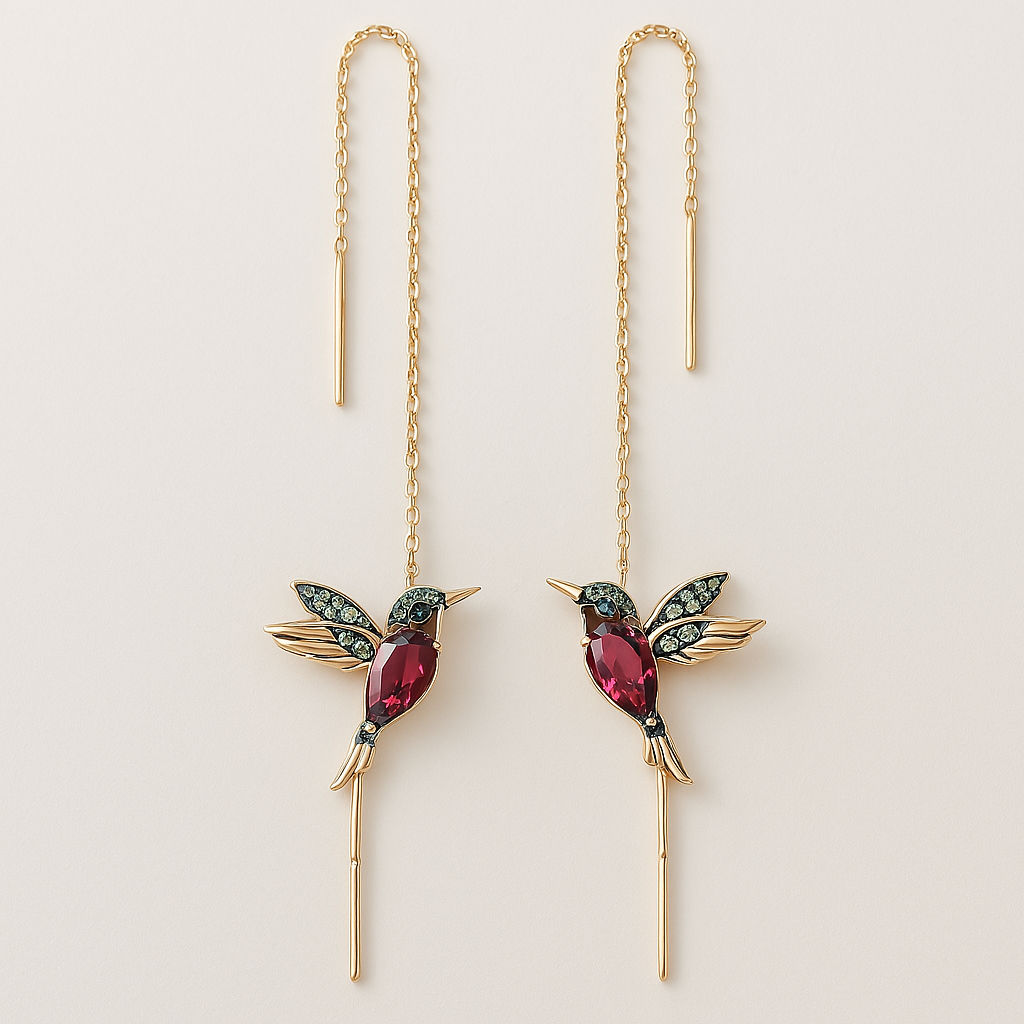 Elayne – Pendientes de colibrí con esmalte y circonitas