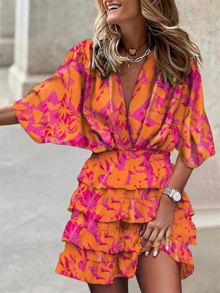Niana - Vestido con escote en V elegante y estampado vivo