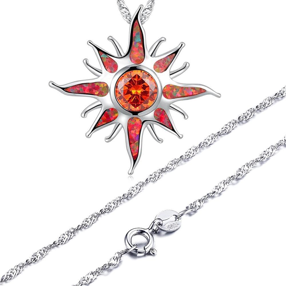 Yani – Collar con colgante de rayo de sol de ópalo de fuego y granate