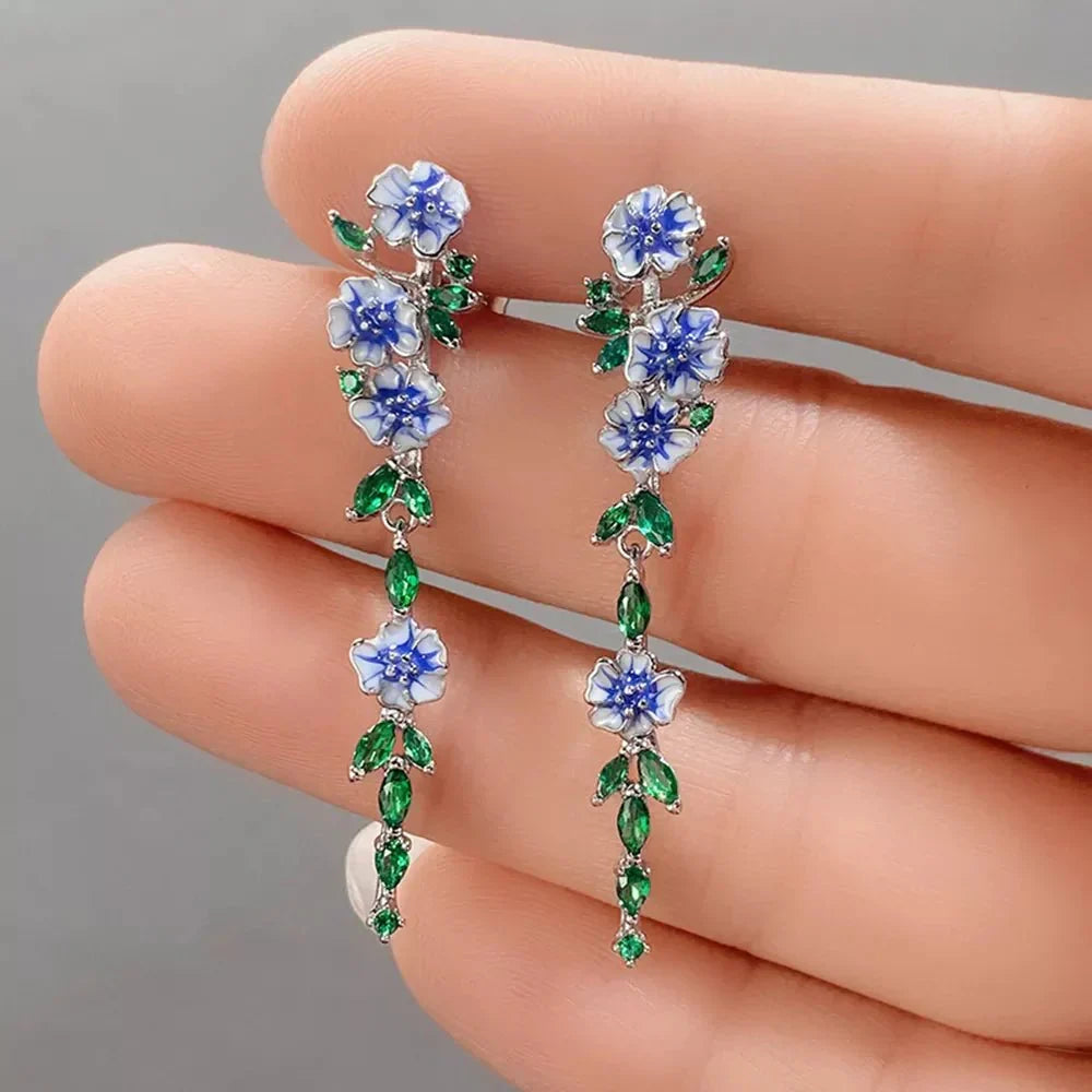 Yara – Pendientes colgantes de flores azules