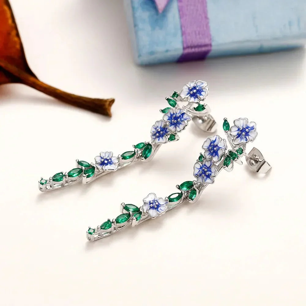 Yara – Pendientes colgantes de flores azules