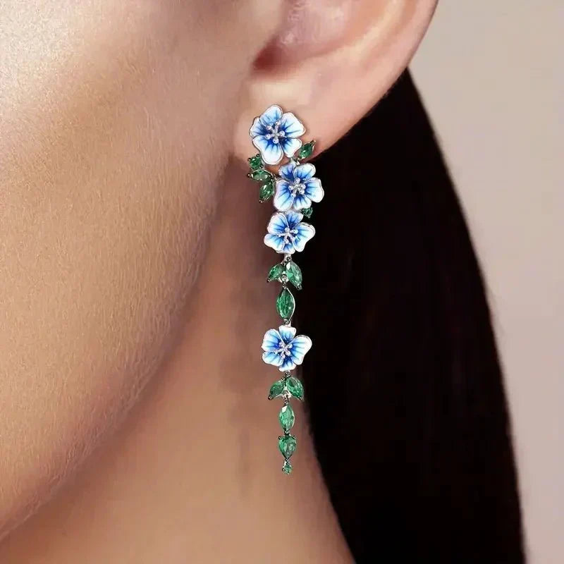 Yara – Pendientes colgantes de flores azules