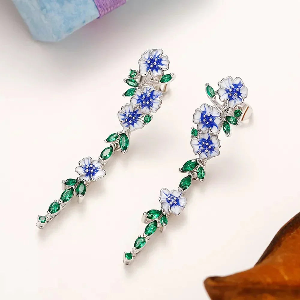Yara – Pendientes colgantes de flores azules