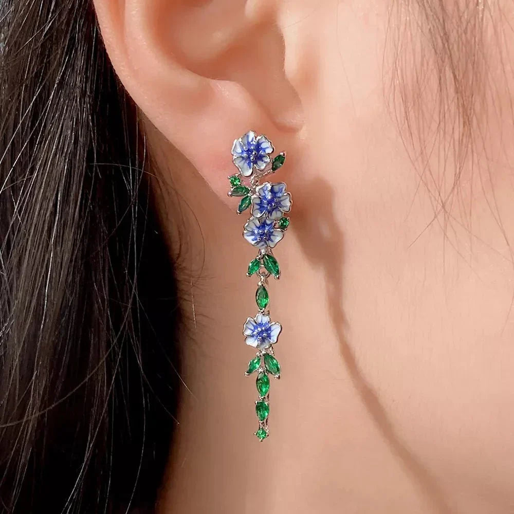 Yara – Pendientes colgantes de flores azules