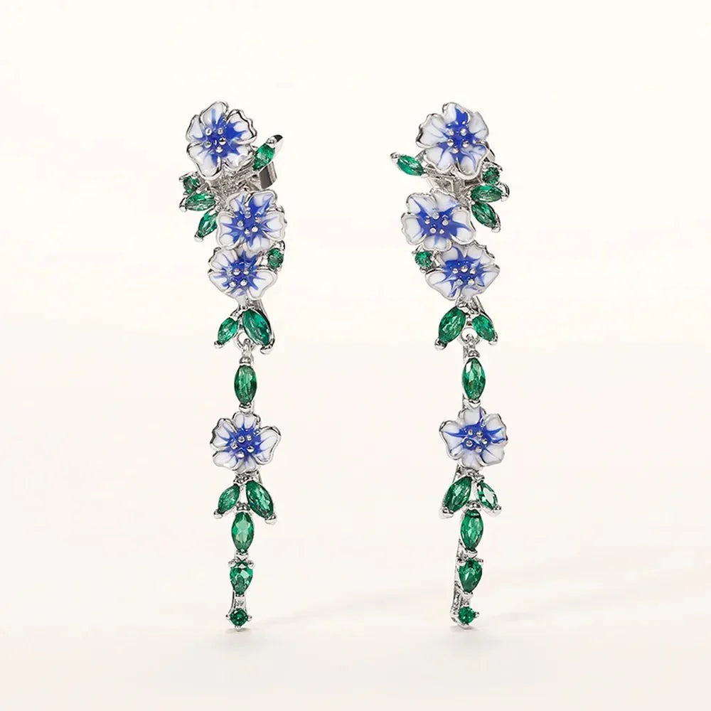 Yara – Pendientes colgantes de flores azules