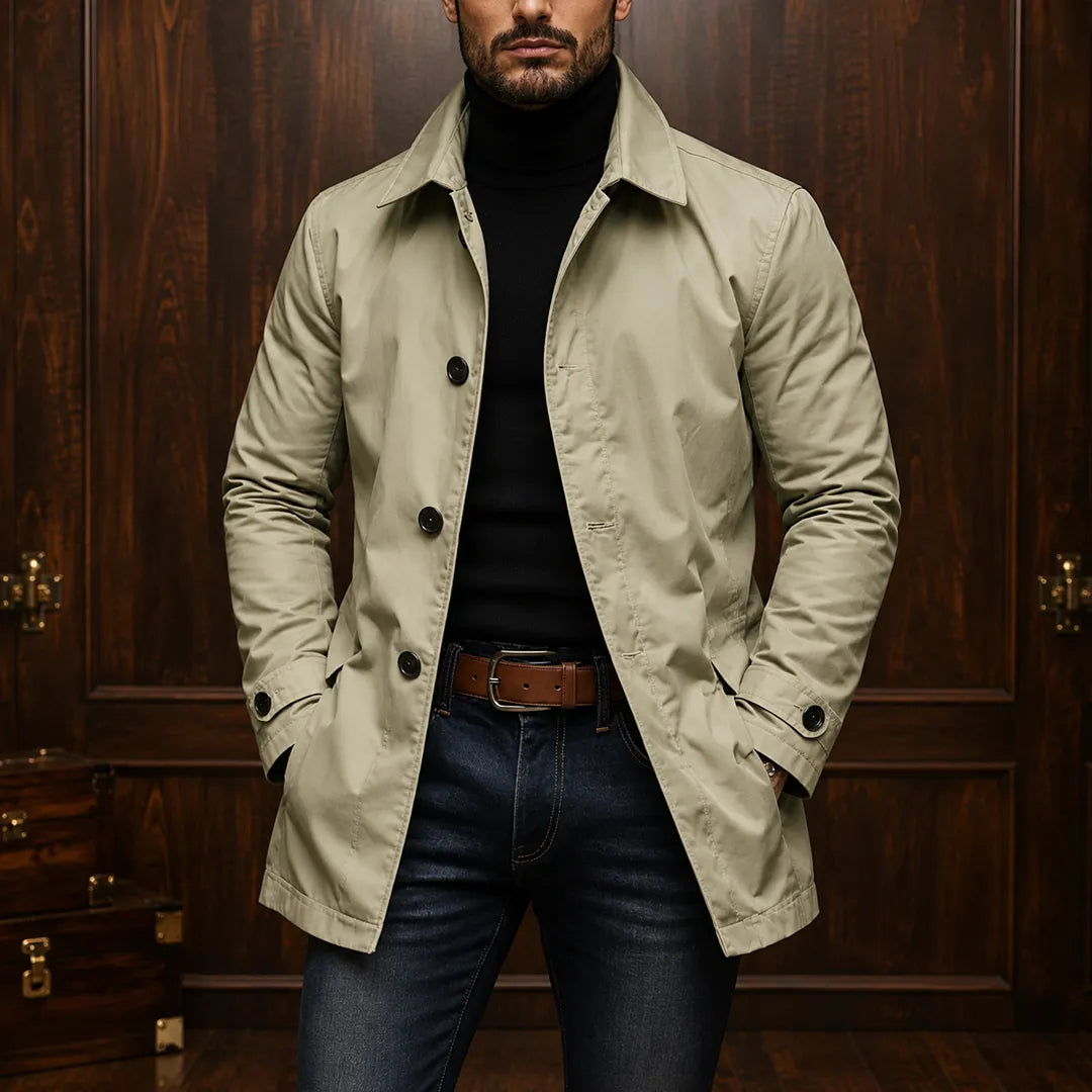 Abrigo casual para hombre con cierre de botones y cuello clásico