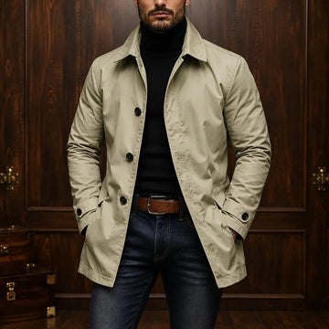 Abrigo casual para hombre con cierre de botones y cuello clásico
