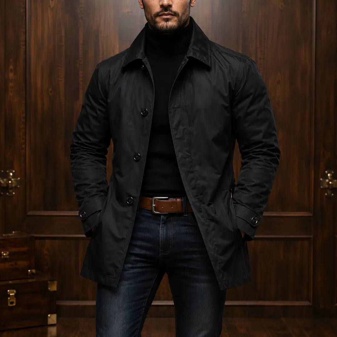 Abrigo casual para hombre con cierre de botones y cuello clásico