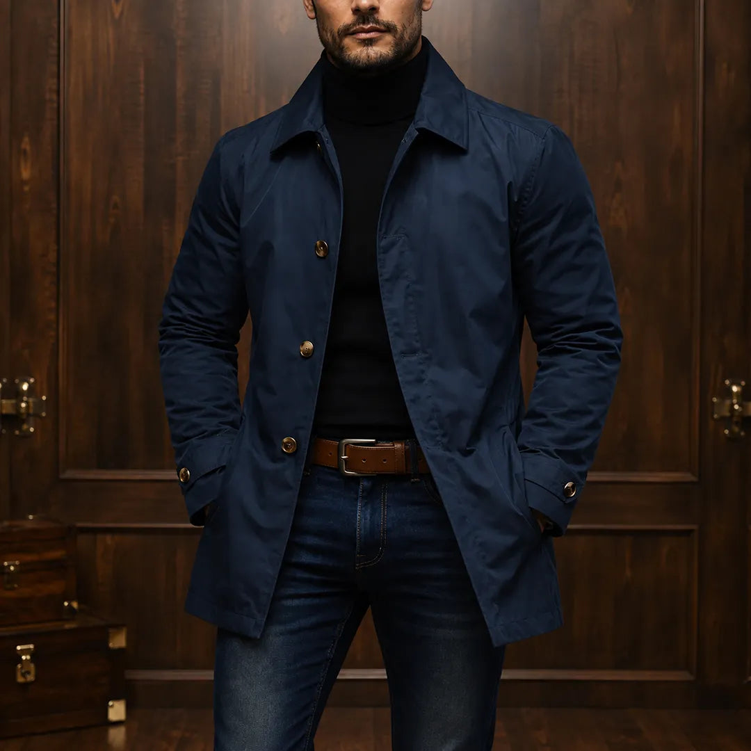 Abrigo casual para hombre con cierre de botones y cuello clásico