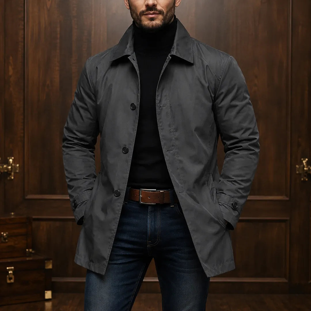 Abrigo casual para hombre con cierre de botones y cuello clásico