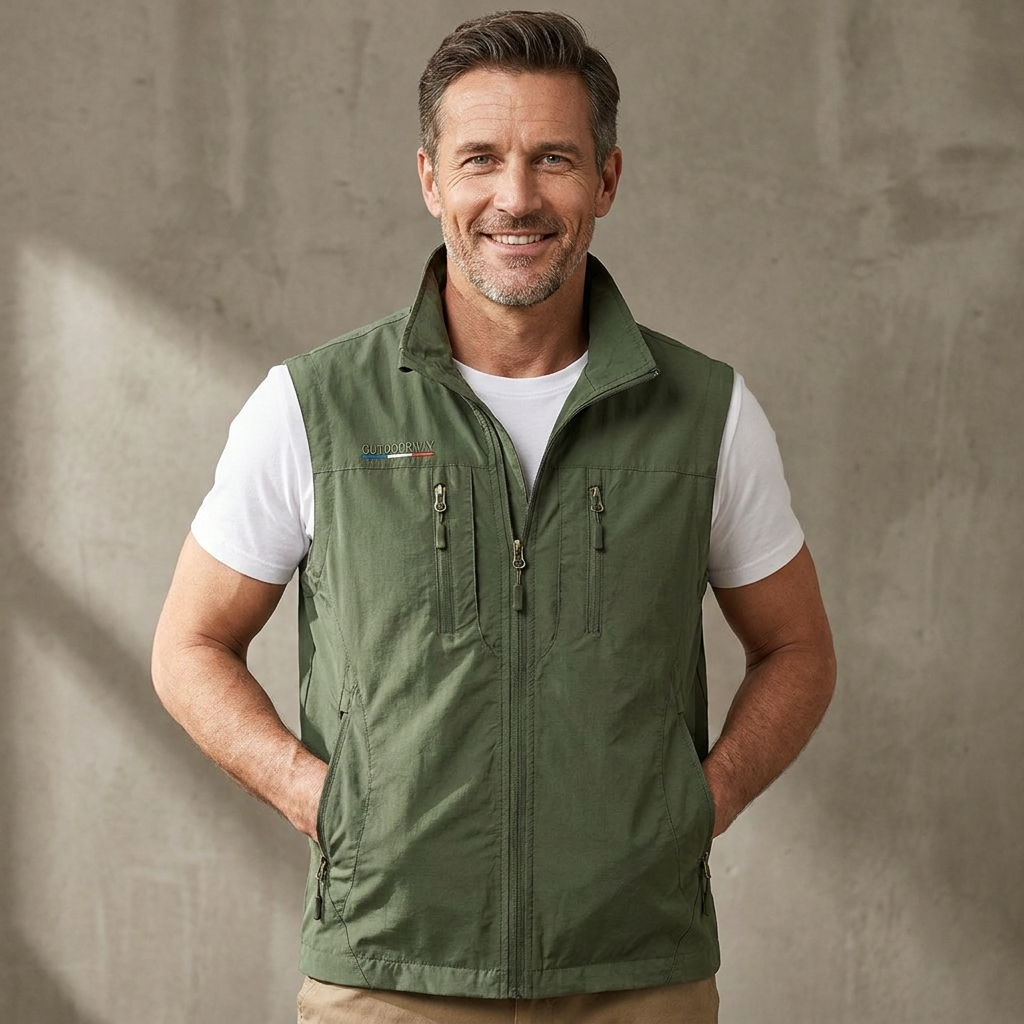 Abrigo/ Chaleco para Hombre con Bolsillos Volumen Colgante y Cierre Frontal de Cremallera
