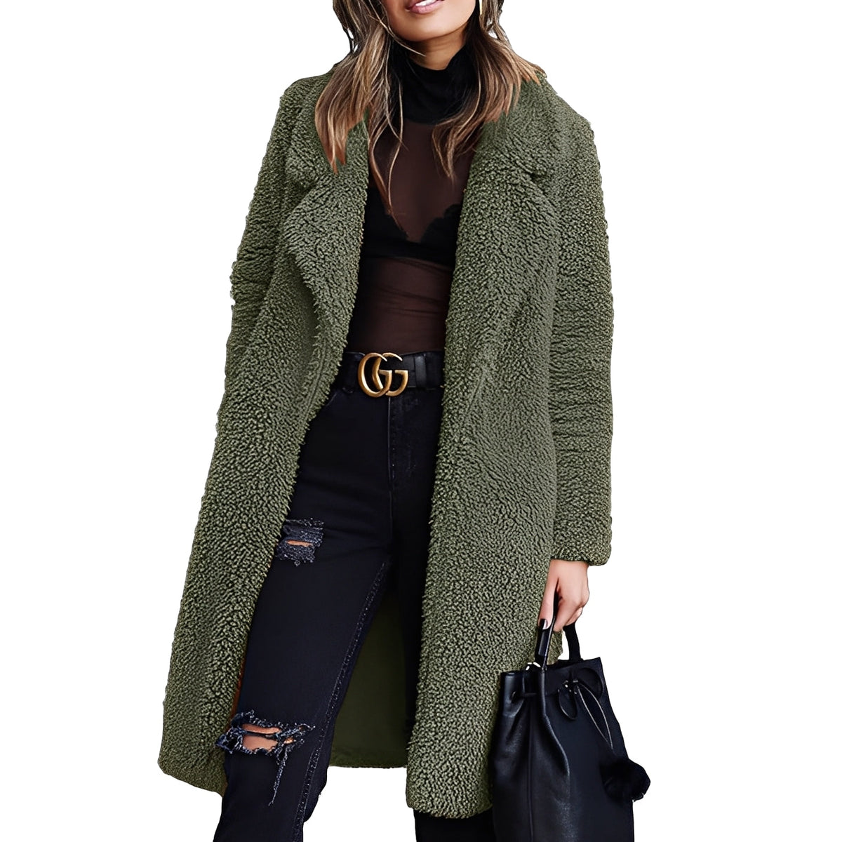 Abrigo de mujer con capucha, corte oversize y forro de felpa