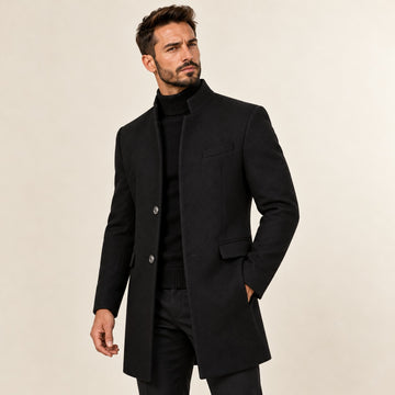 Abrigo largo para hombre con cuello alto y botones ajuste entallado