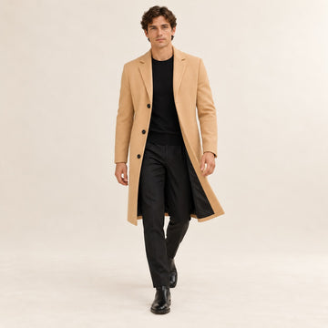 Abrigo largo para hombre - Diseño clásico con solapas de muesca y cierre de botones
