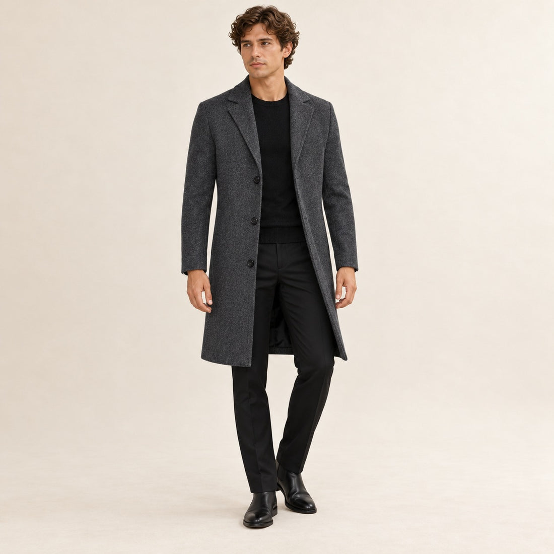 Abrigo largo para hombre - Diseño clásico con solapas de muesca y cierre de botones