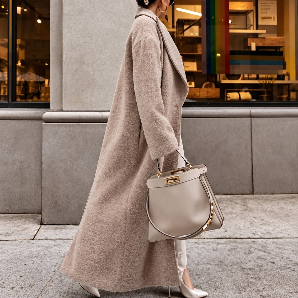 Abrigo oversize para mujer largo con solapa cierre sencillo estilo casual