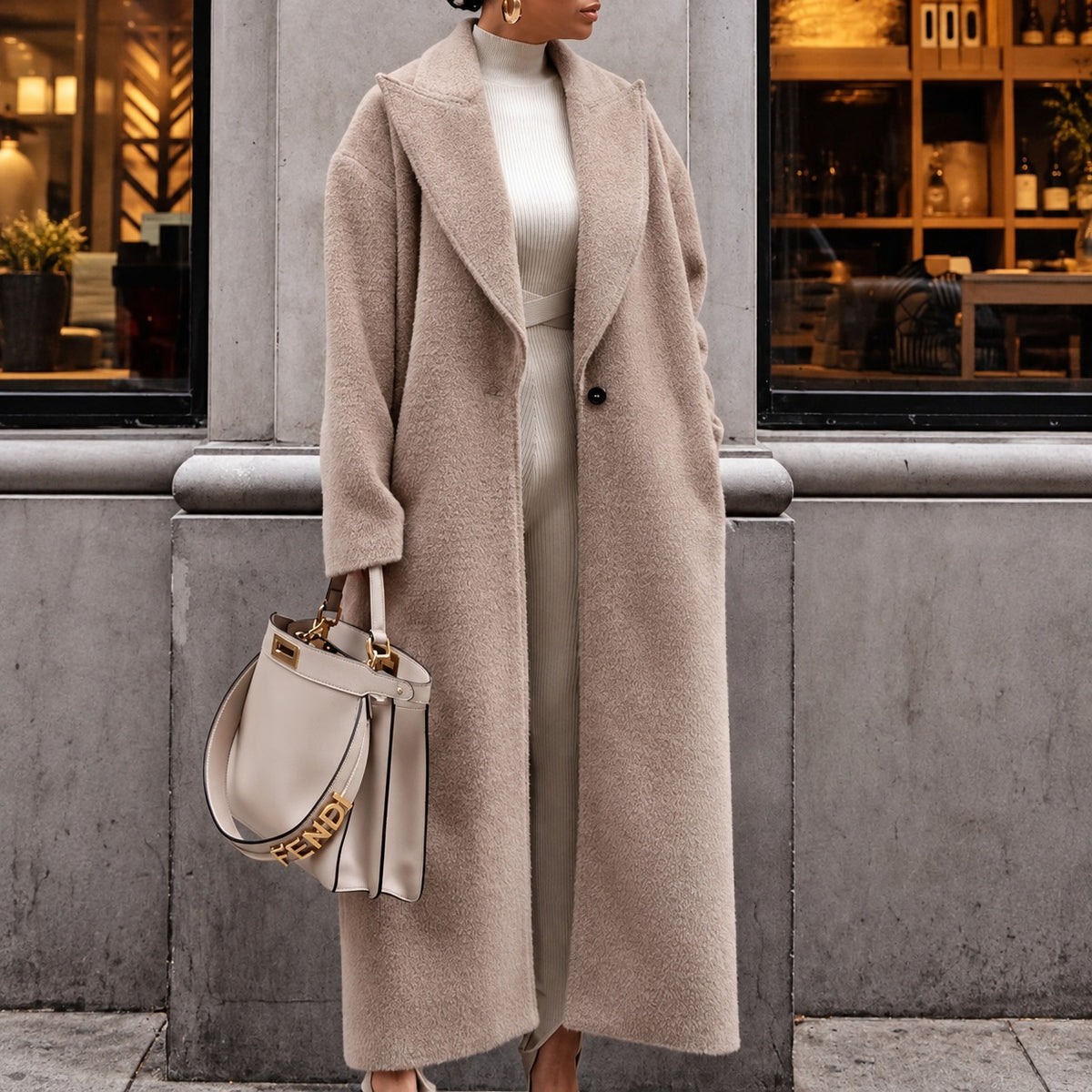 Abrigo oversize para mujer largo con solapa cierre sencillo estilo casual