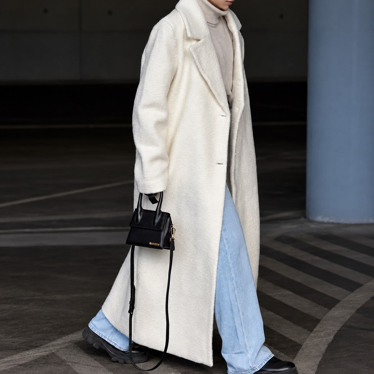 Abrigo oversize para mujer largo con solapa cierre sencillo estilo casual