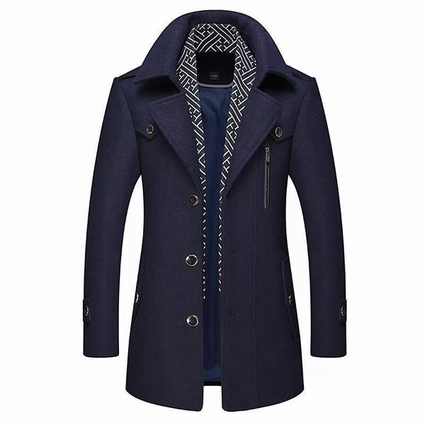 Abrigo trench clásico hombre doble botonadura con bolsillos laterales y forro estampado